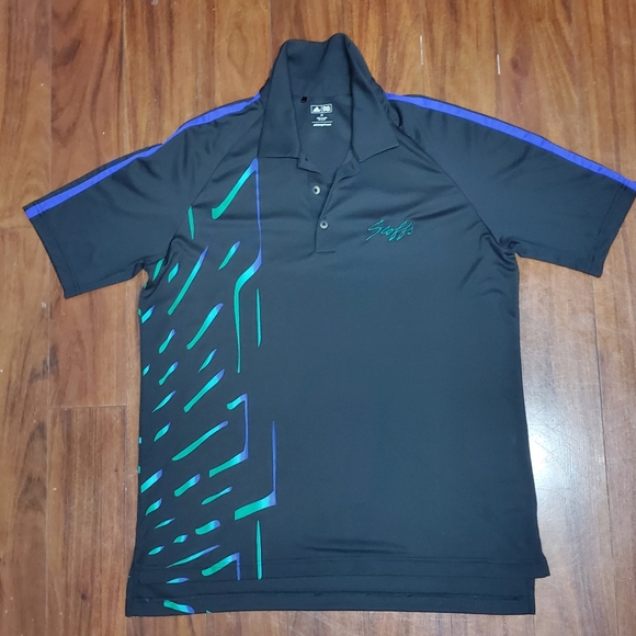 Adidas Golf Polo Shirt Mens Size Meduim Black Abstract Geometrict Shirt - Picture 1 of 6